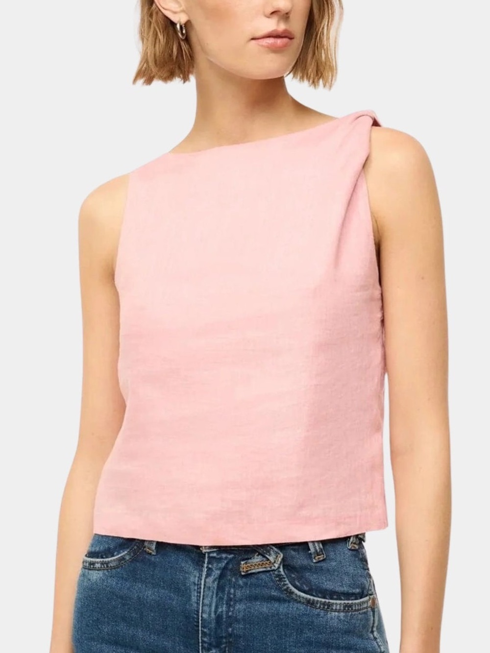STAUD Boa Linen Top Faded Blush Pink Sleeveless Boatneck Tank Size Small